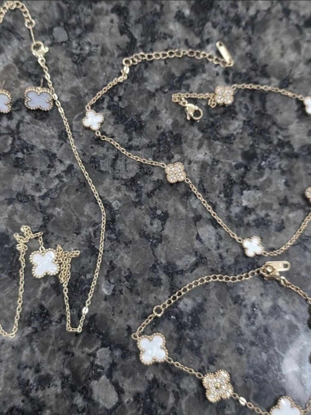 Gold Tone White Clover Pendant Necklace - Women Jewelry